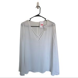 Lush Sheer Long Sleeve w/ Criss-Cross V-Neckline